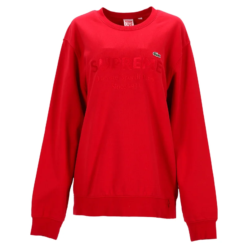 Supreme x Lacoste Crewneck Sweater in Red Cotton Lace Blend Ribbed Blend Corduroy Blend