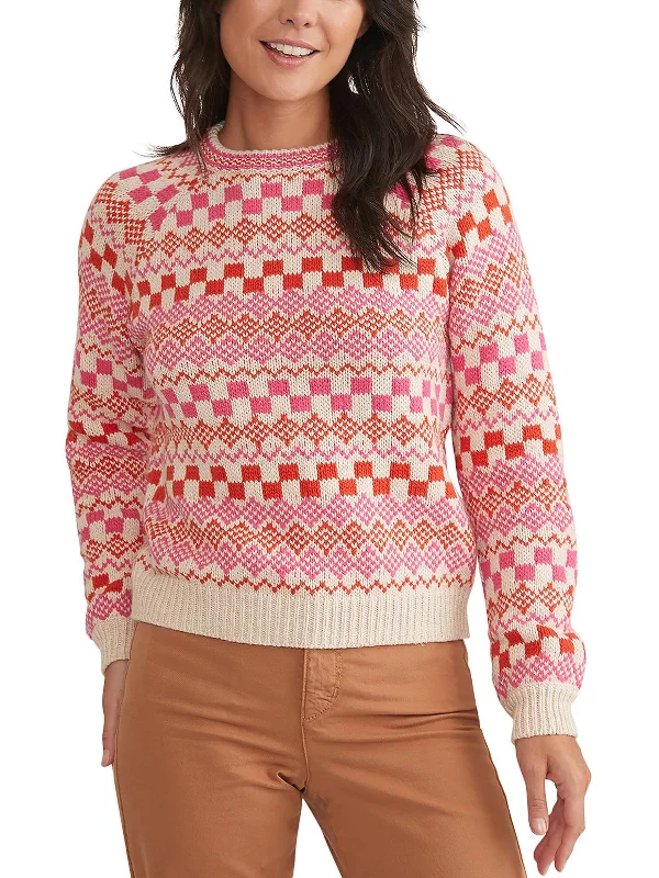 Womens Knit Fair Isle Pullover Sweater Elasticated Padded Insulated