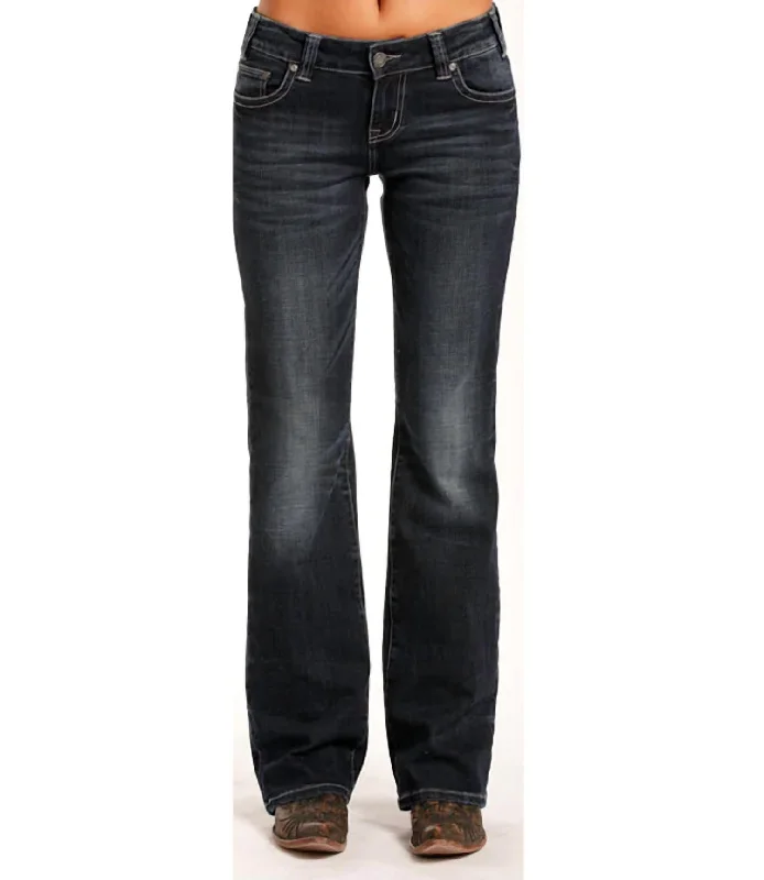 Women's Riding Jeans Simple Embroidered Pockets In Dark Wash Comfortable Zip-Fly Denim Jeans Women's Riding Jeans Simple Embroidered Pockets In Dark Wash Comfortable Zip-Fly Denim Jeans