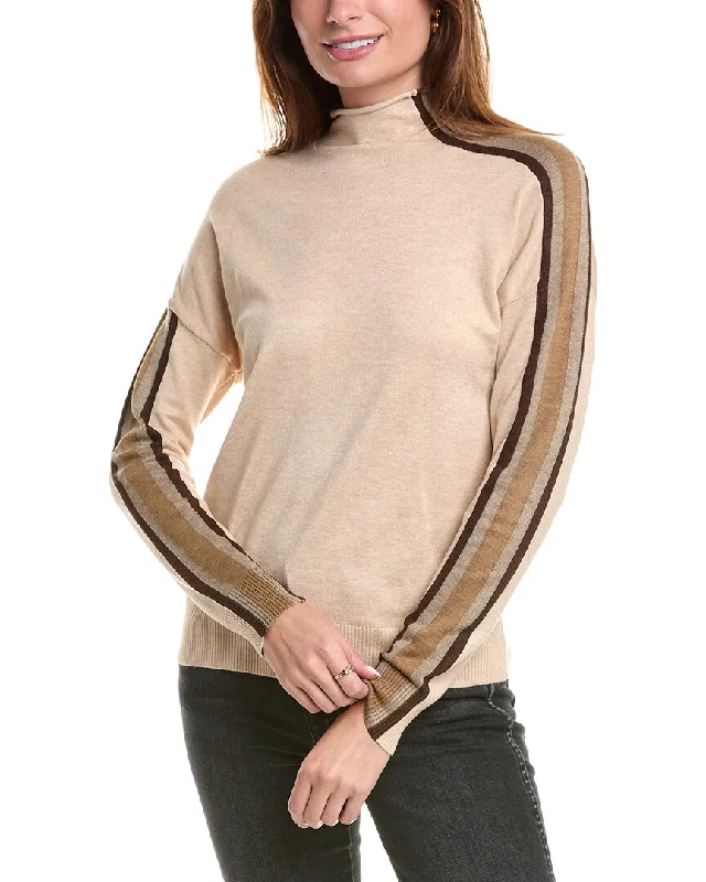 YAL New York Mock Neck Stripe Sweater Cable Knit Ribbed Knit Lace Knit