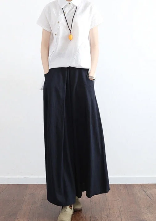 2024 Fall Black Plus Size Linen Skirts Oversize Pleated Skirts Long cashmere skirt rich