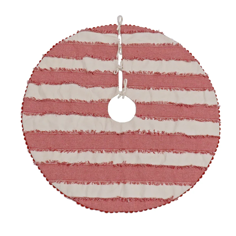 48 in. HGTV Home Collection Red White Ric Rac Border Tree Skirt ribbed skirt waist