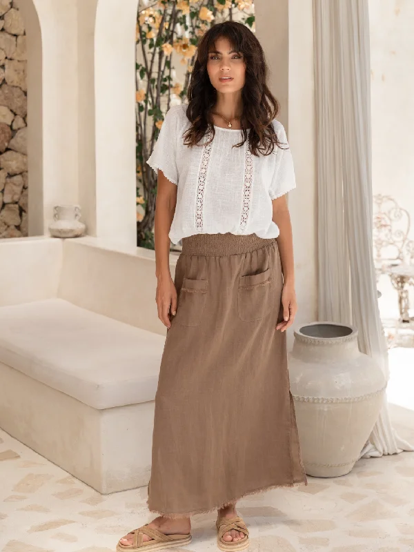 Aurora French Linen Skirt Cinnamon athletic skirt fit