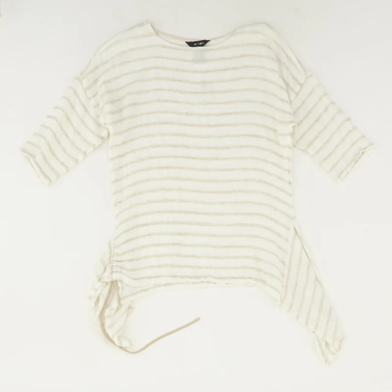 Beige Solid 3/4 Sleeve Blouse Sheer Sleeve Blouse