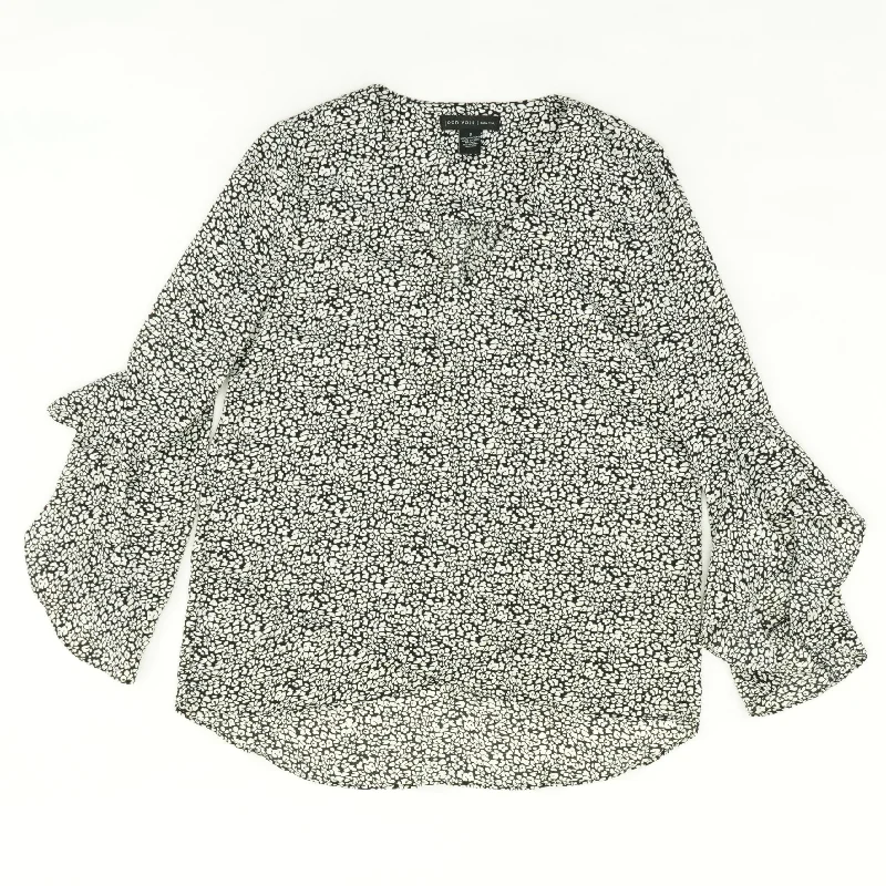Black Animal Print Long Sleeve Blouse Embellished Collar Blouse