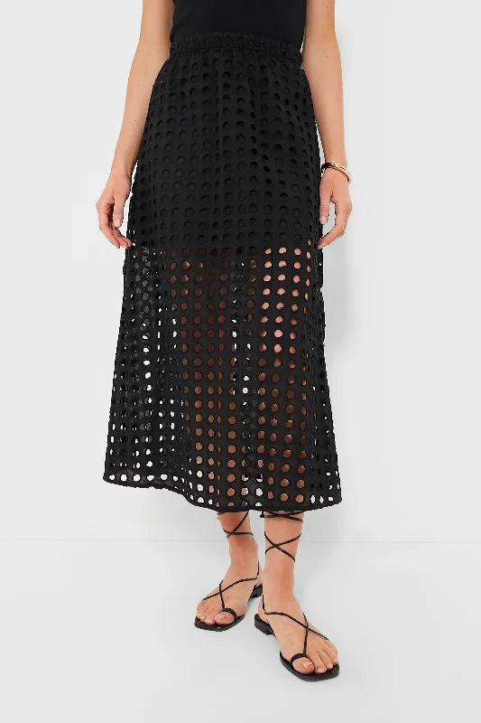 Black Cotton Eyelet Eve Skirt corduroy skirt durable