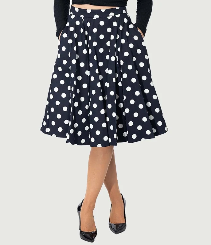 Eva Rose 1950s Black & White Polka Dot Flare Skirt floral skirt print