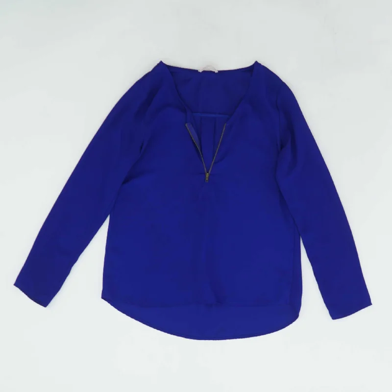 Blue Solid Long Sleeve Blouse Satin Long Blouse