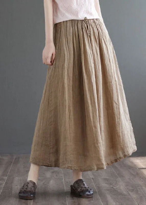 Boutique Khaki Pockets Linen A Line Skirts Summer cashmere skirt soft