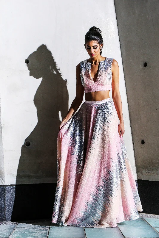 ALISHA Pink Ombre Sequin Lehenga Skirt leather skirt bold