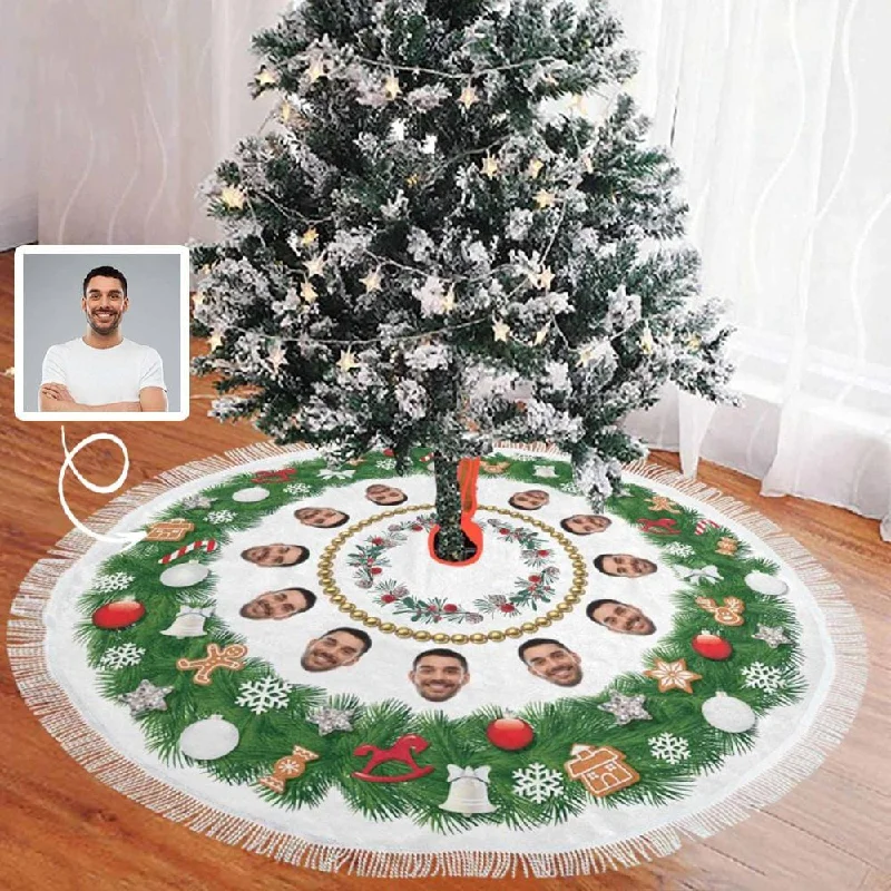 Custom Face Merry Christmas Christmas Tree Skirt With Tassel leather skirt sleek