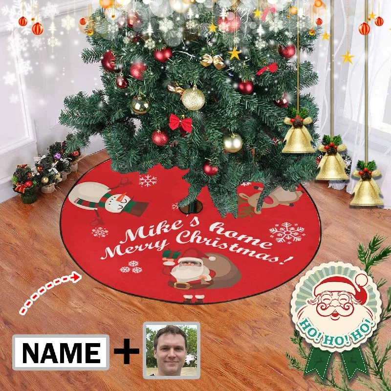 Custom Face&Name Red Christmas Tree Skirt spandex blend skirt