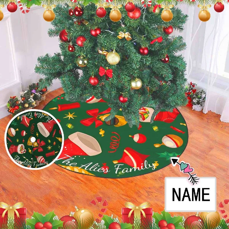 Custom Name Green Christmas Tree Skirt silk skirt smooth