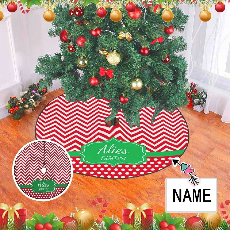 Custom Name Red Stripes Christmas Tree Skirt denim skirt casual