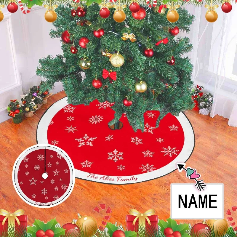 Custom Name Snow Christmas Tree Skirt wool skirt sturdy