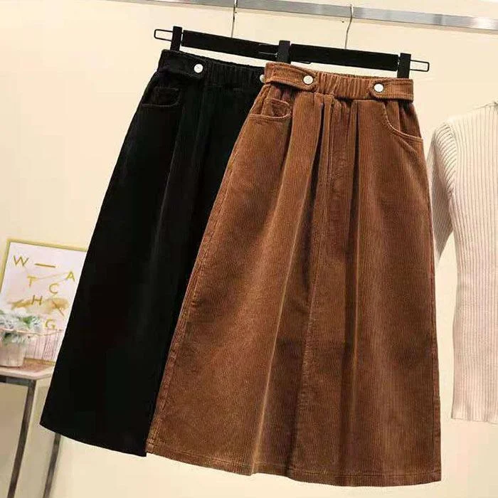 Fall/winter Corduroy Skirt Women Long Loose High Waist A-line Skirt Plus Size Corduroy Skirt mini skirt trendy