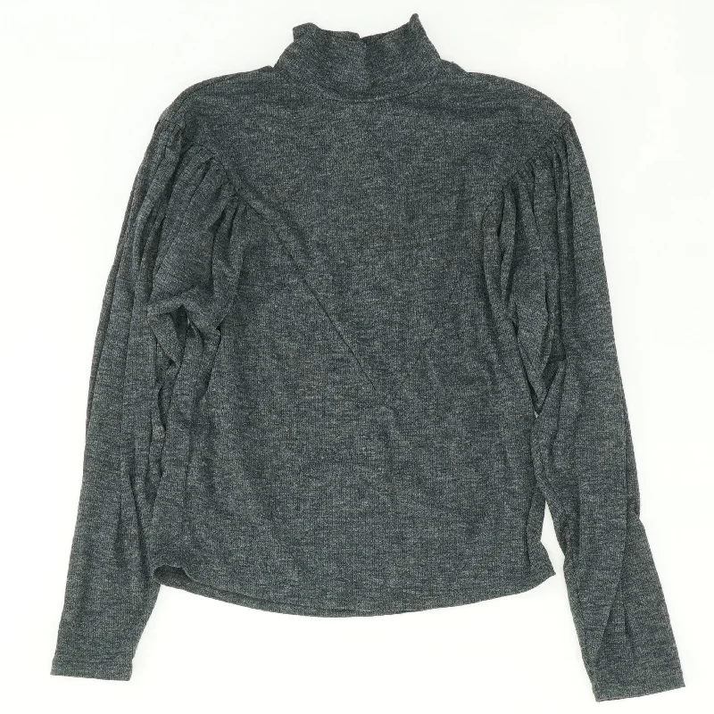 Gray Solid Long Sleeve Blouse Satin Drape Blouse