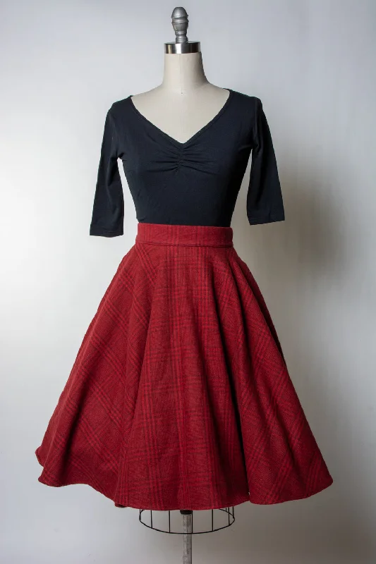 Haute Circle Skirt - Flannel, Brick Red Plaid high waist skirt