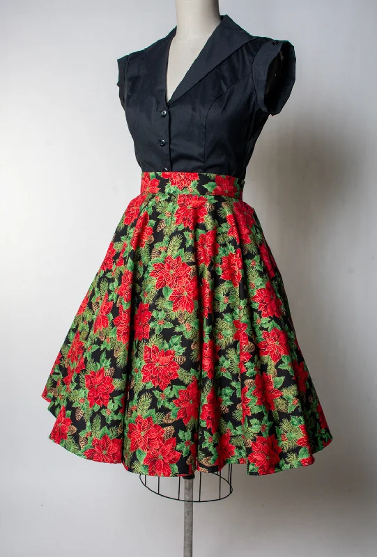 Haute Circle Skirt - Poinsettias corduroy skirt textured