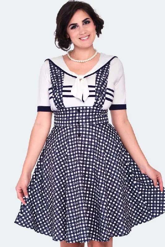 Heart Gingham Overall Flare Skirt corduroy skirt durable