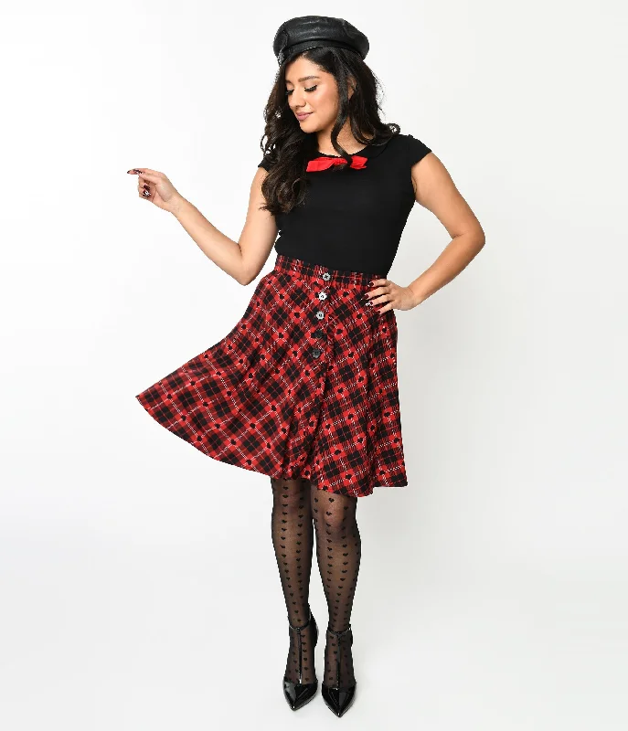 Hell Bunny Red & Black Heart Plaid Date Night Skirt tulle skirt dreamy