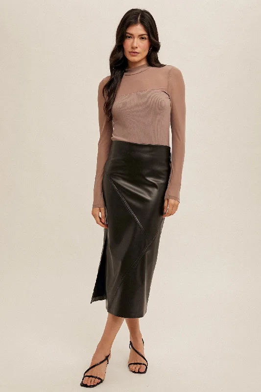 FAUX LEATHER MIDI SKIRT chiffon skirt airy