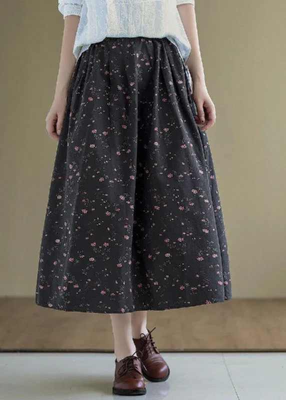 Italian Black Retro Print Summer Skirt Linen leather skirt bold