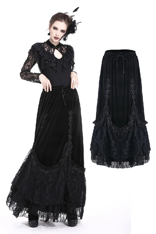 Gothic A-line lacey velvet long skirt KW131 denim skirt trendy