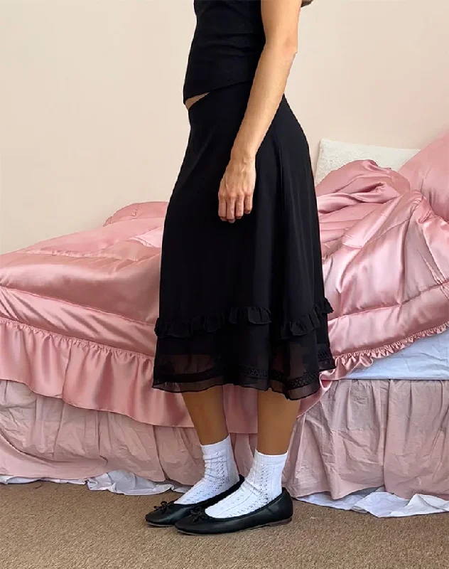 Lenuta Chiffon Midi Skirt in Black lightweight skirt design