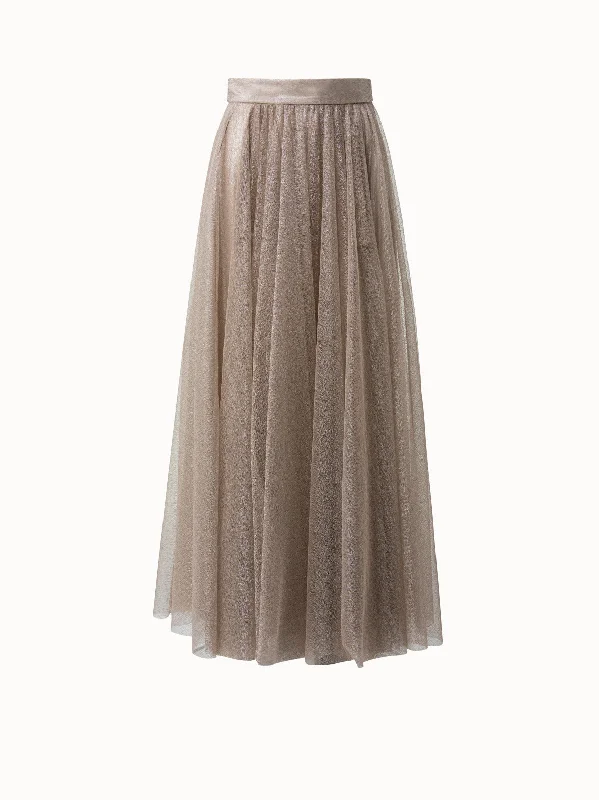 Liquid Jersey And Tulle Pleated Skirt wool skirt sturdy