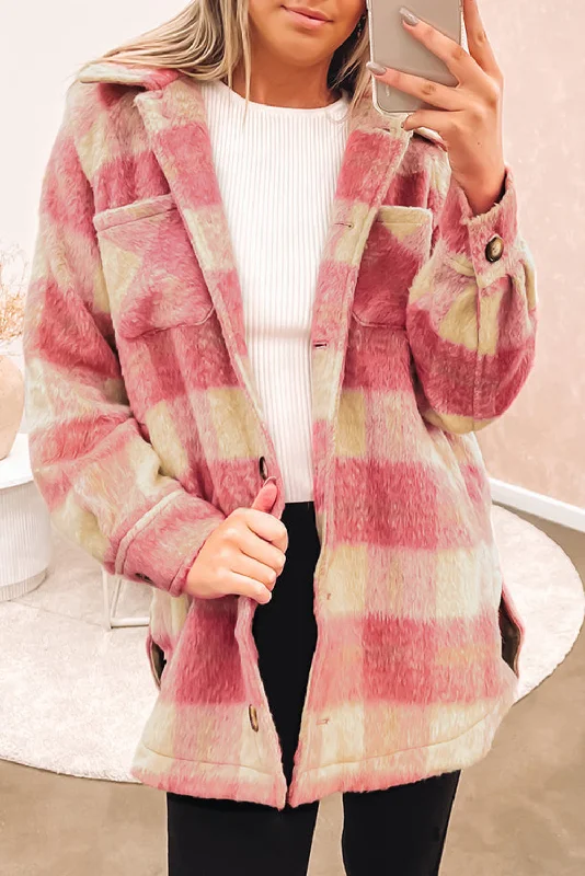 Lovely Plaid Shacket for Spring Satin Bow Blouse