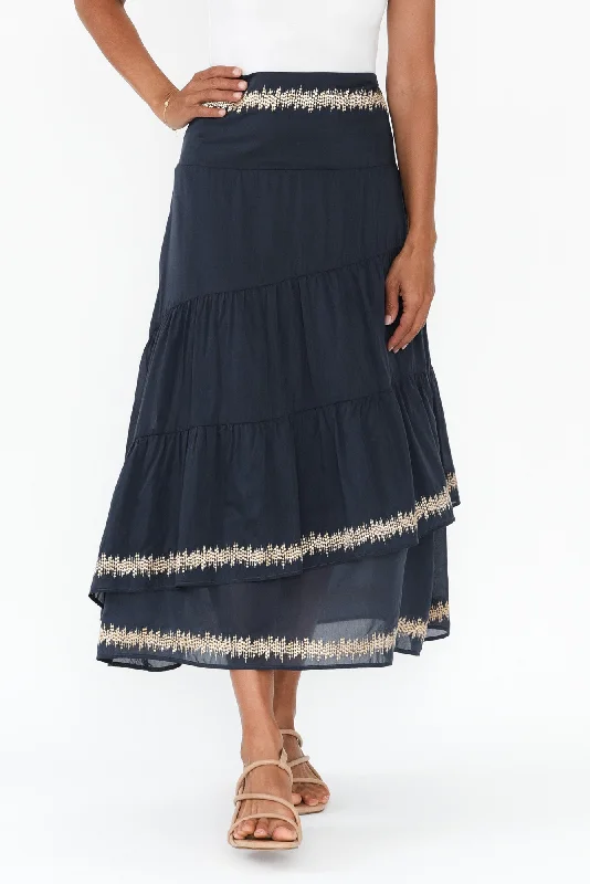 Mustique Ink Cotton Silk Tiered Skirt velvet skirt plush