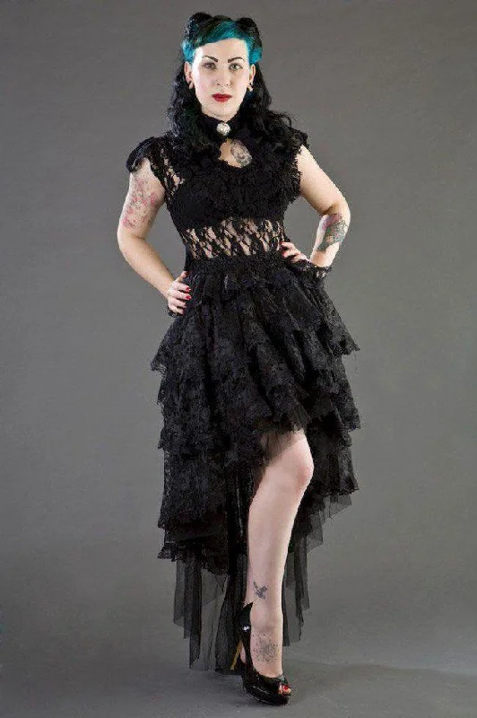 Ophelie Long Gothic Skirt In Black Lace lace skirt intricate