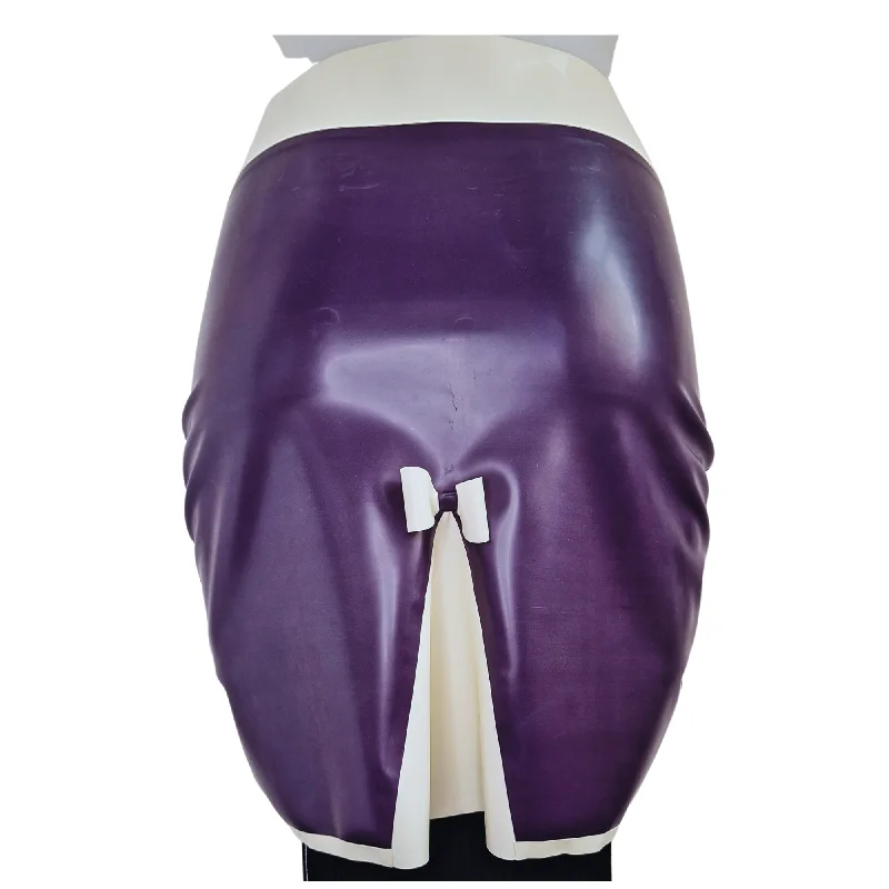 READY TO SHIP SMALL - Purple & White Latex Kick Flare Pencil Skirt leather skirt sleek