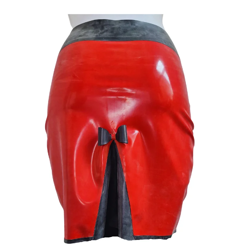 READY TO SHIP SAMPLE SIZE S - Red & Black Latex Kick Flare Pencil Skirt. floral skirt print