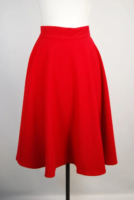 Red High Waist Swing Skirt flowy skirt hem