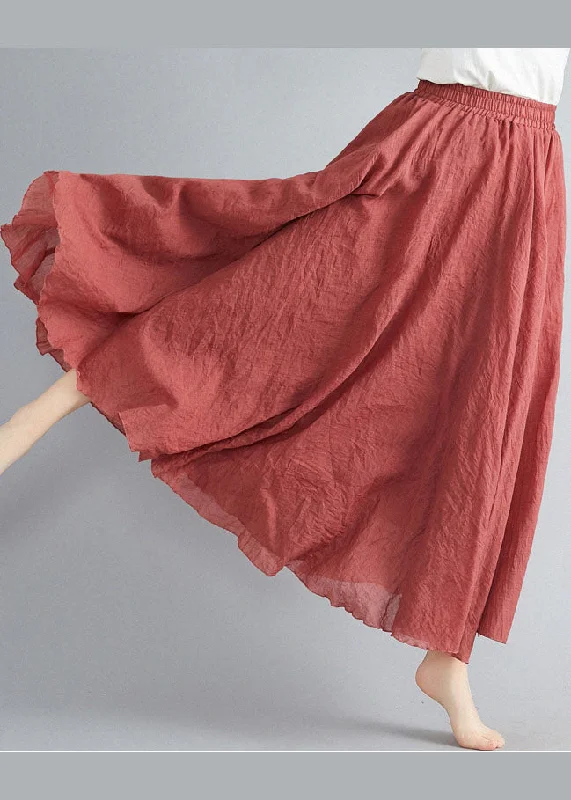 Style Rust Elastic Waist Exra Large Hem Cotton Linen A Line Skirts Summer boho skirt vibe