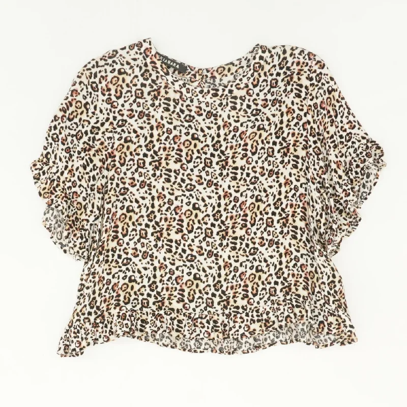 Tan Animal Print 3/4 Sleeve Blouse Casual Relaxed Blouse