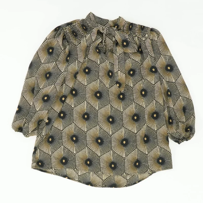 Tan Geometric 3/4 Sleeve Blouse Backless Summer Blouse