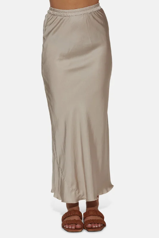 Anya Satin Skirt Champagne flowy skirt hem