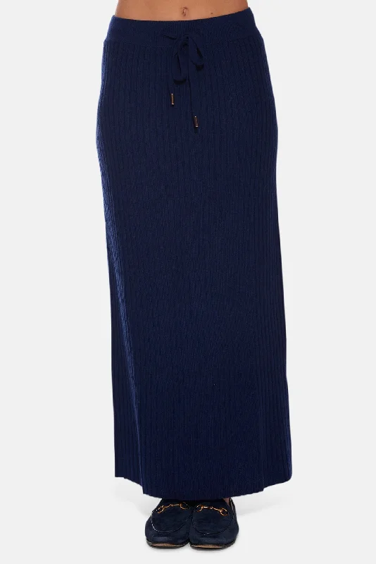 Gertrude Ribbed Maxi Skirt Navy lace skirt intricate