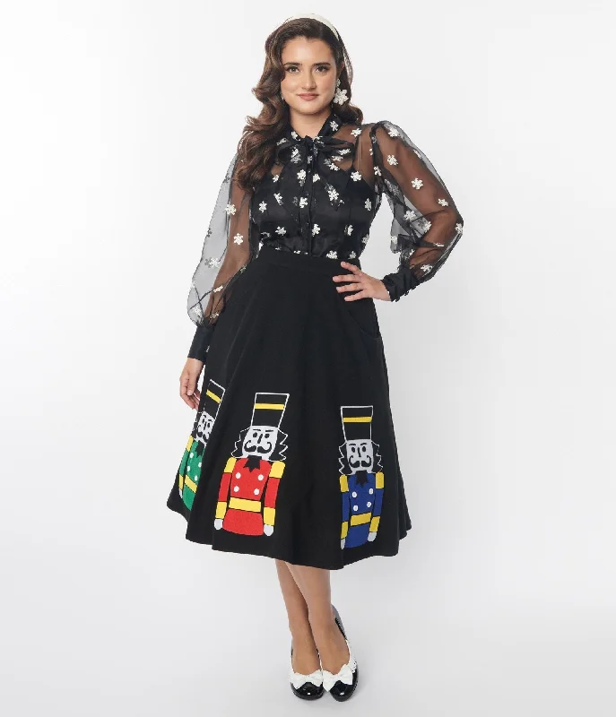 Unique Vintage Black Nutcracker Soda Shop Swing Skirt elastic waist skirt