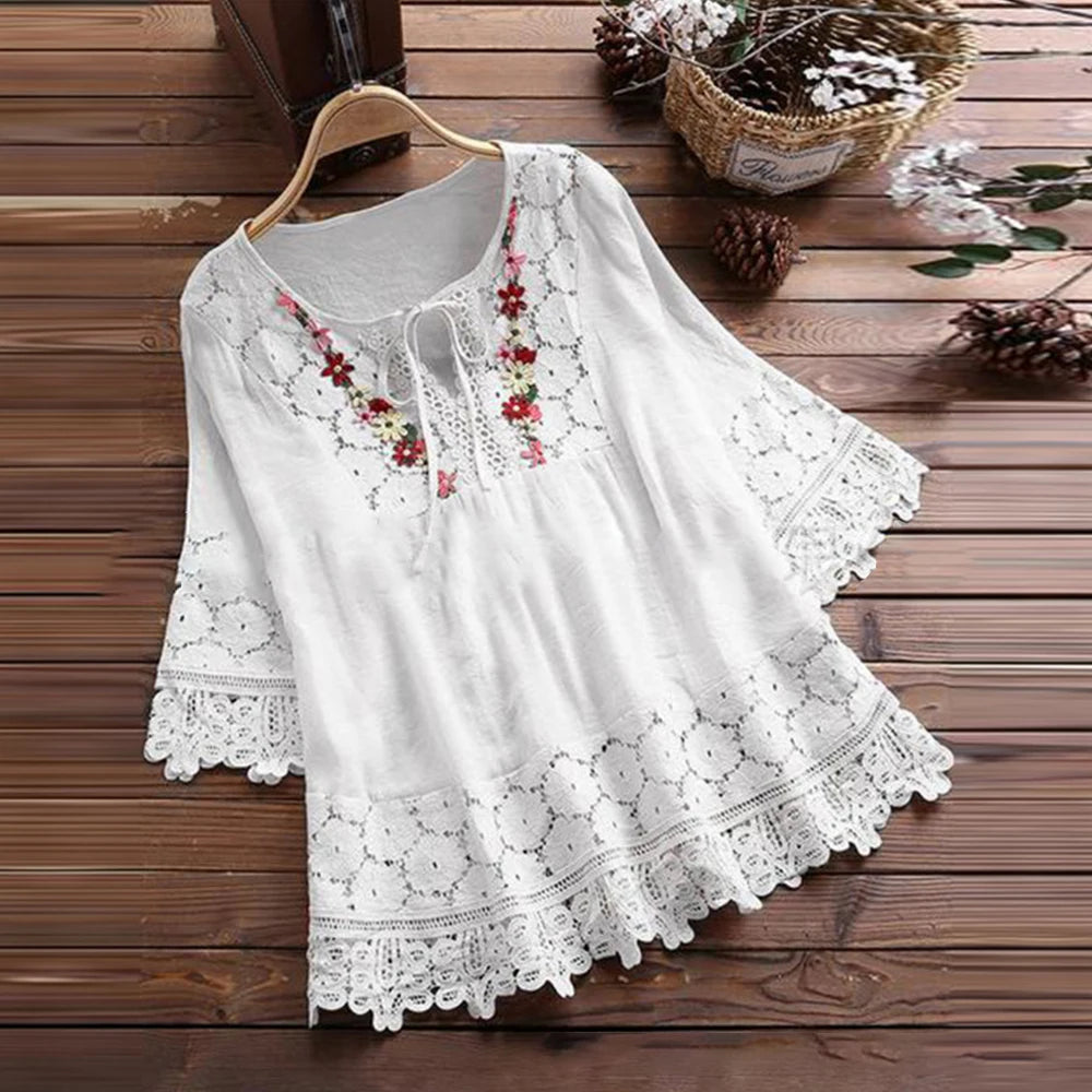 Women's Embroidered Floral 5XL Blouse Fashion Designer T-Shirts (Plus Size) Elegant Peplum Blouse Women's Embroidered Floral 5XL Blouse Fashion Designer T-Shirts (Plus Size) Elegant Peplum Blouse