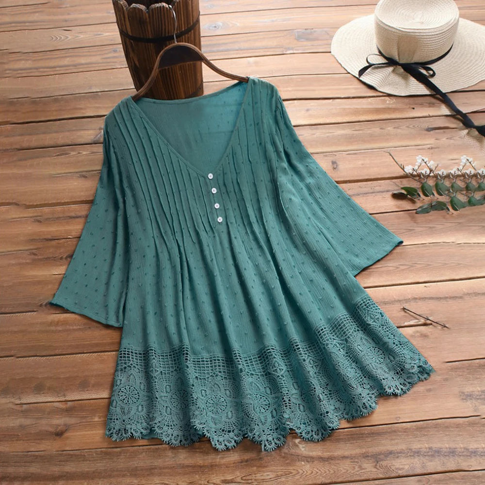 Women's Lace Trim Blouse 5XL V Neck Fashion Designer T-Shirts (Plus Size) Lightweight Floral Blouse Women's Lace Trim Blouse 5XL V Neck Fashion Designer T-Shirts (Plus Size) Lightweight Floral Blouse